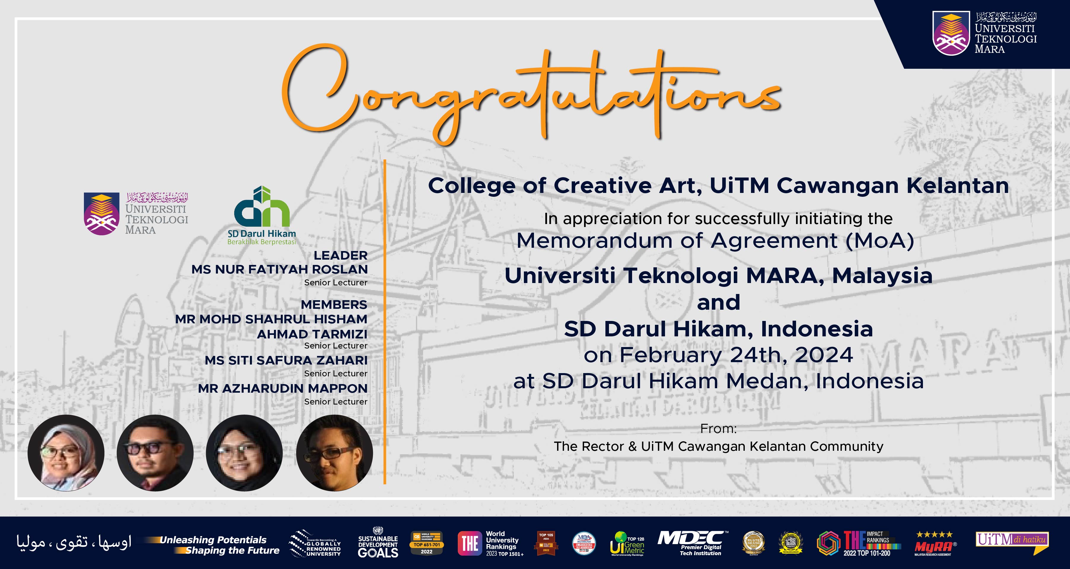 Congratulations!!! College of Creative Art, MoA between UiTM, Malaysia and SD Darul Hikam, Indonesia