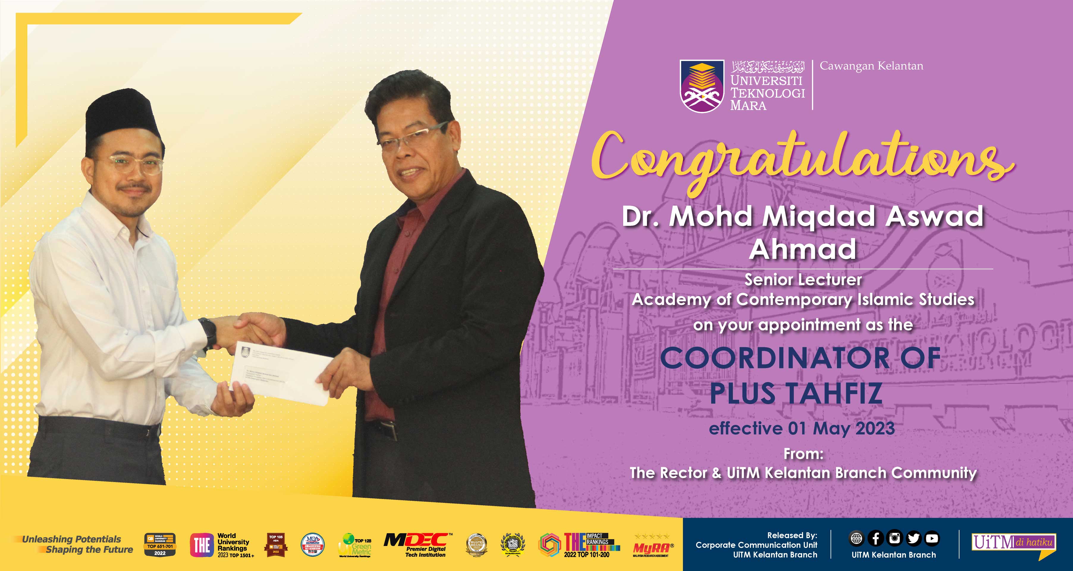 Congratulations!!! Dr. Mohd Miqdad Aswad Ahmad, Coordinator of Plus Tahfiz