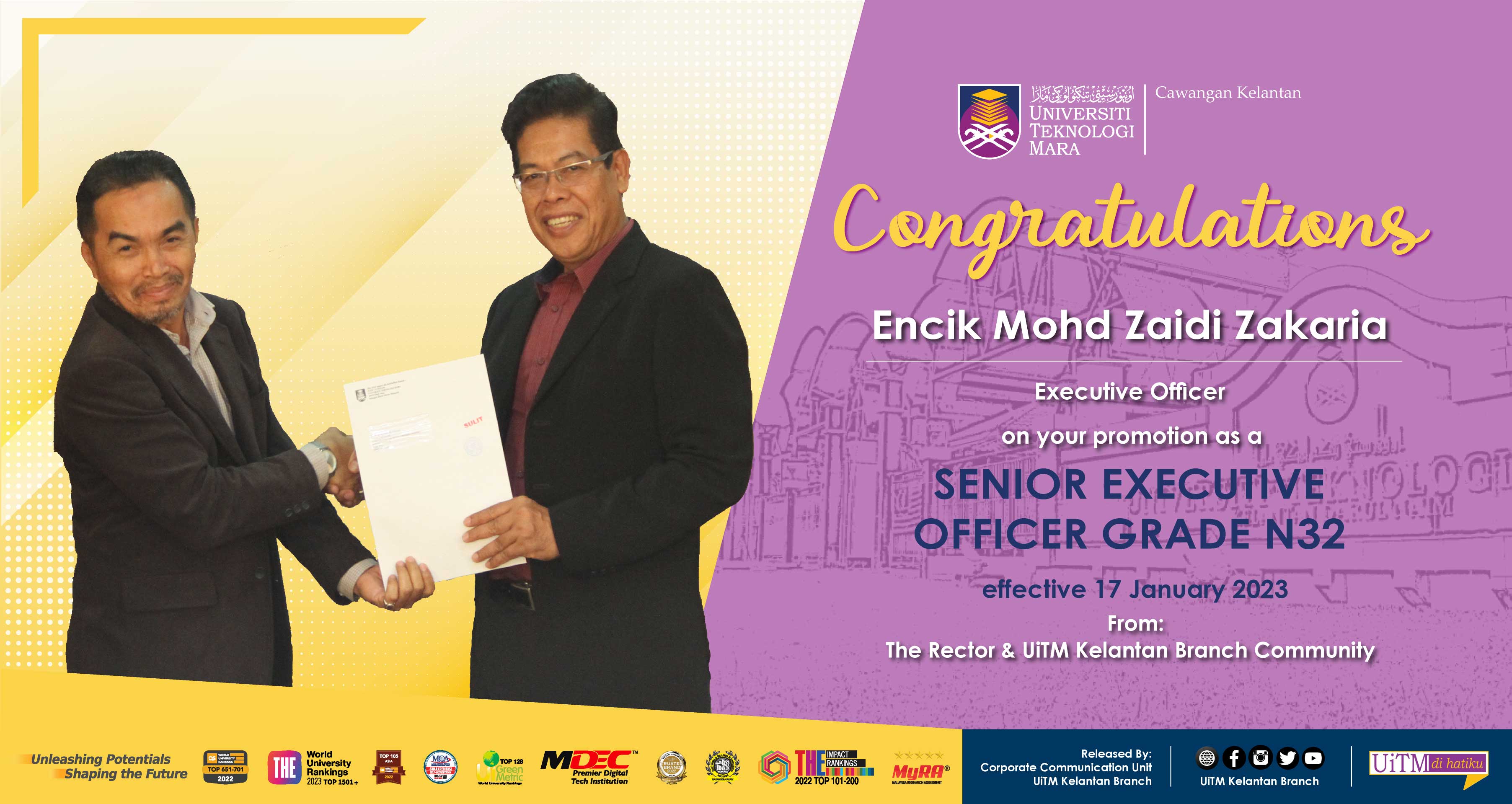 Congratulations!!! Encik Mohd Zaidi Zakaria, Senior Executive Officer Grade N32