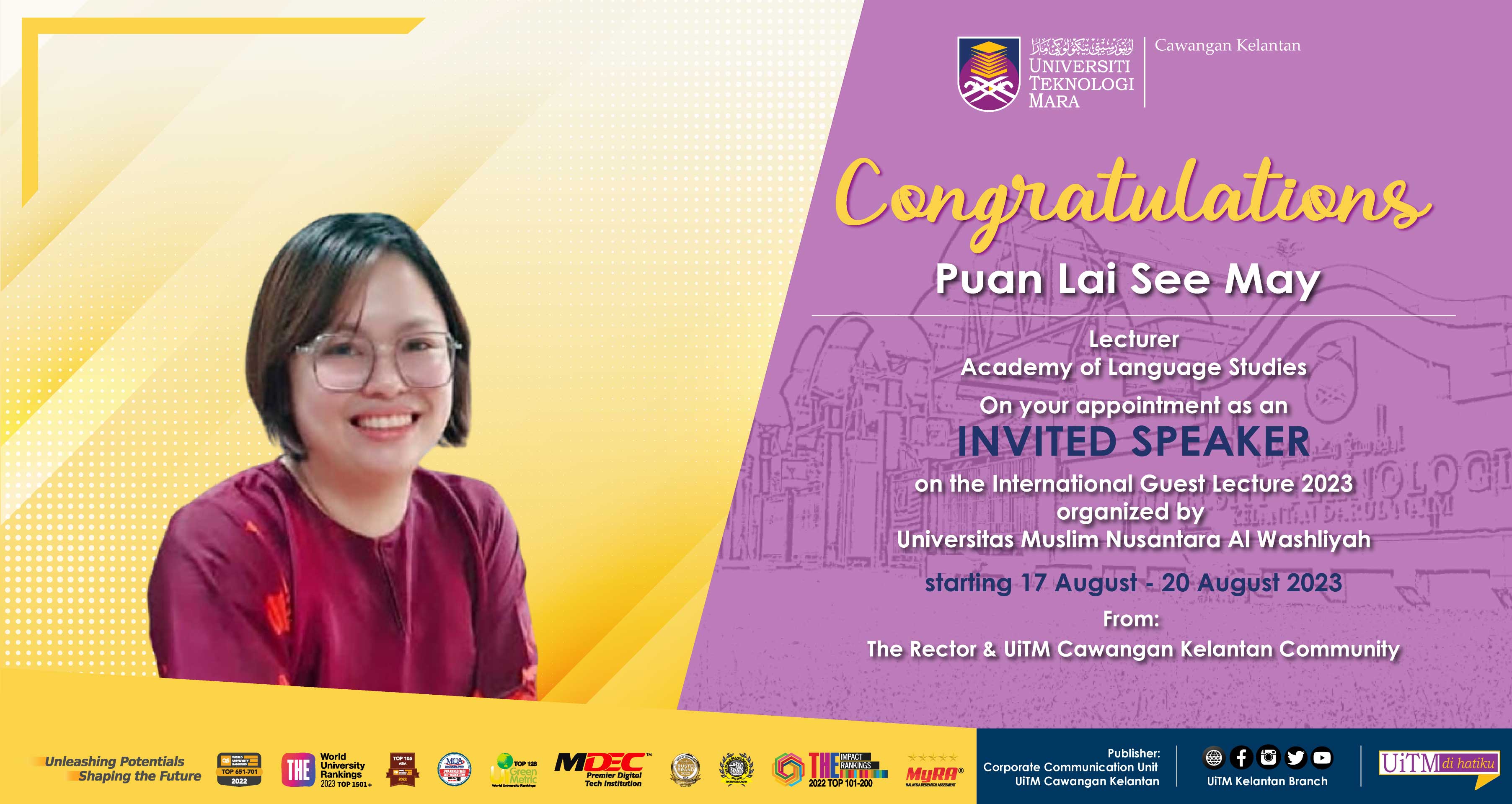 Congratulations!!! Puan Lai See May, Invited Speaker on the International Guest Lecture 2023