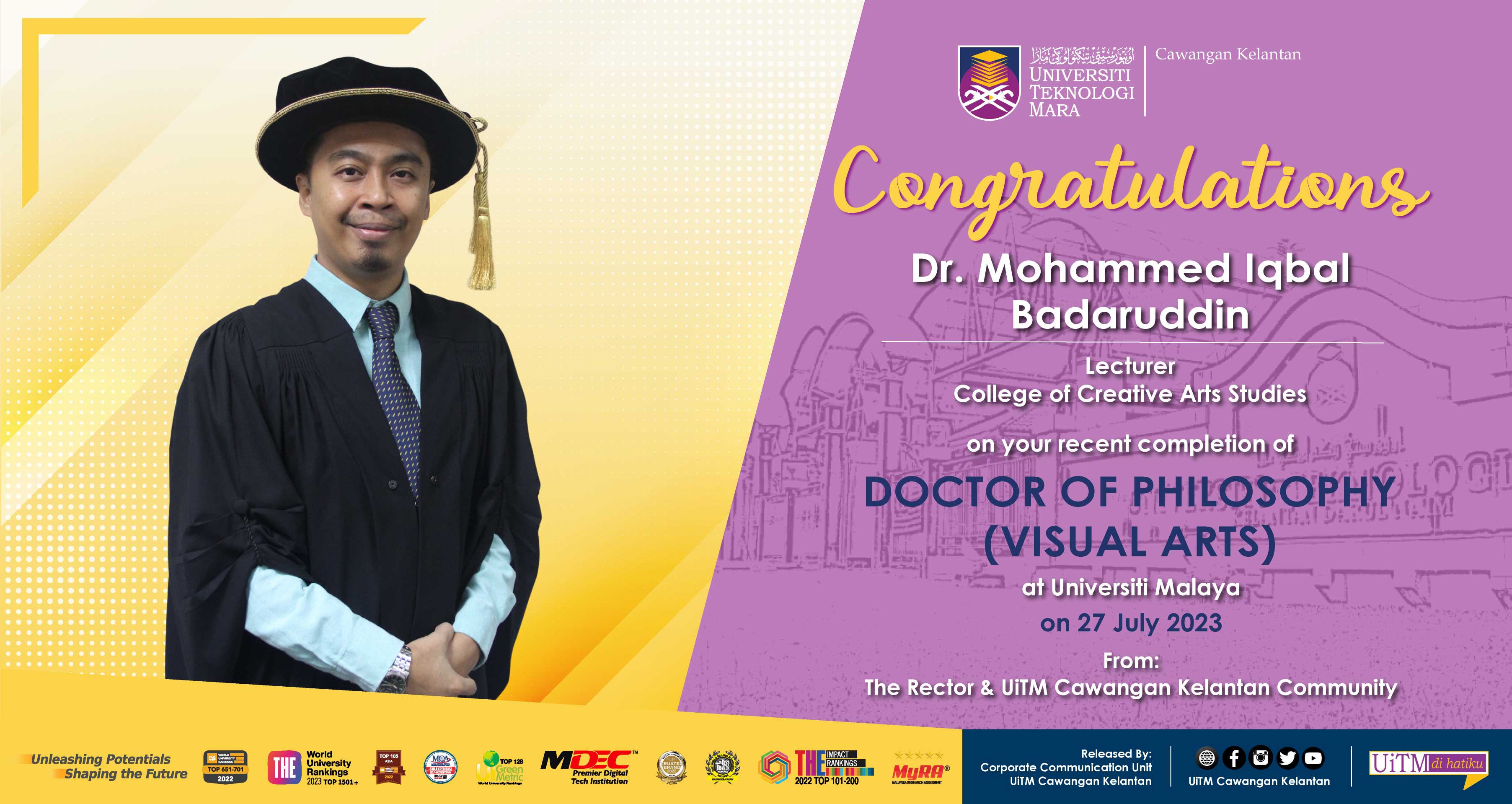 Congratulations!!!  Dr. Mohammed Iqbal Badaruddin, Doctor of Philosophy (Visual Arts)