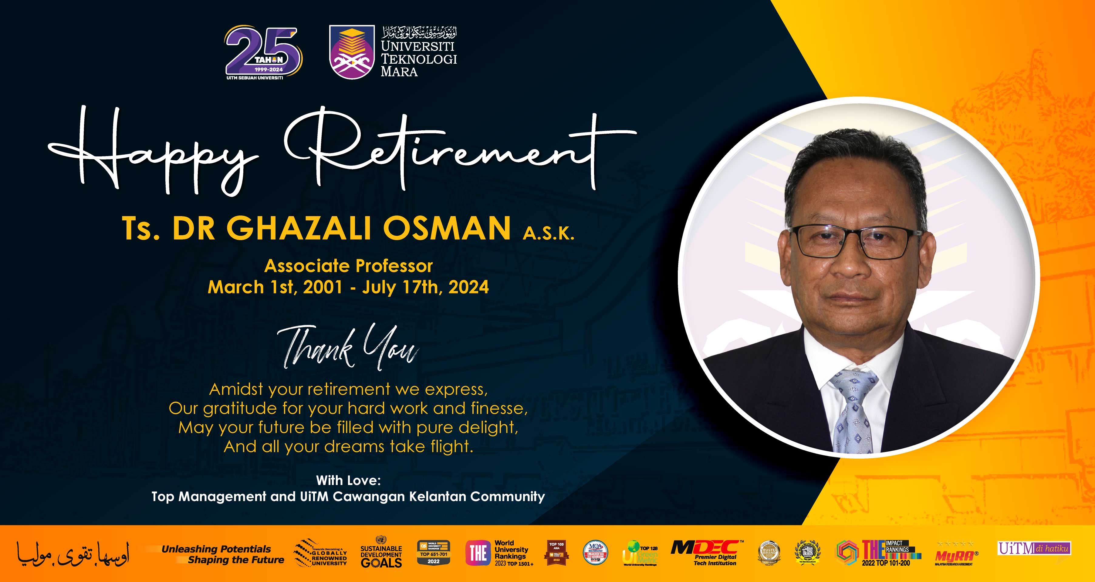 Happy Retirement, Associate Professor Ts. Dr Ghazali Osman A.S.K
