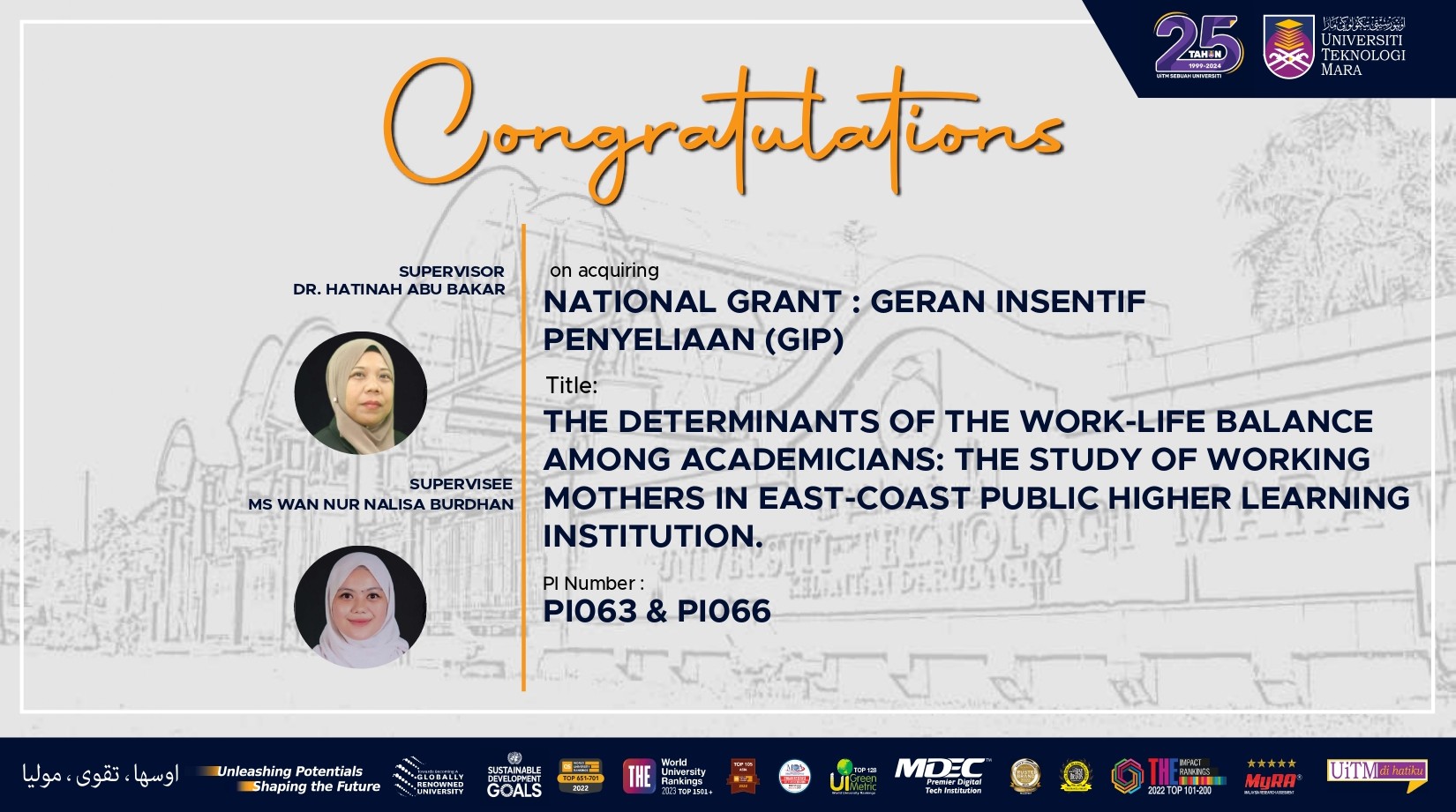 Congratulations!!! National Grant: Geran Insentif Penyeliaan (GIP)