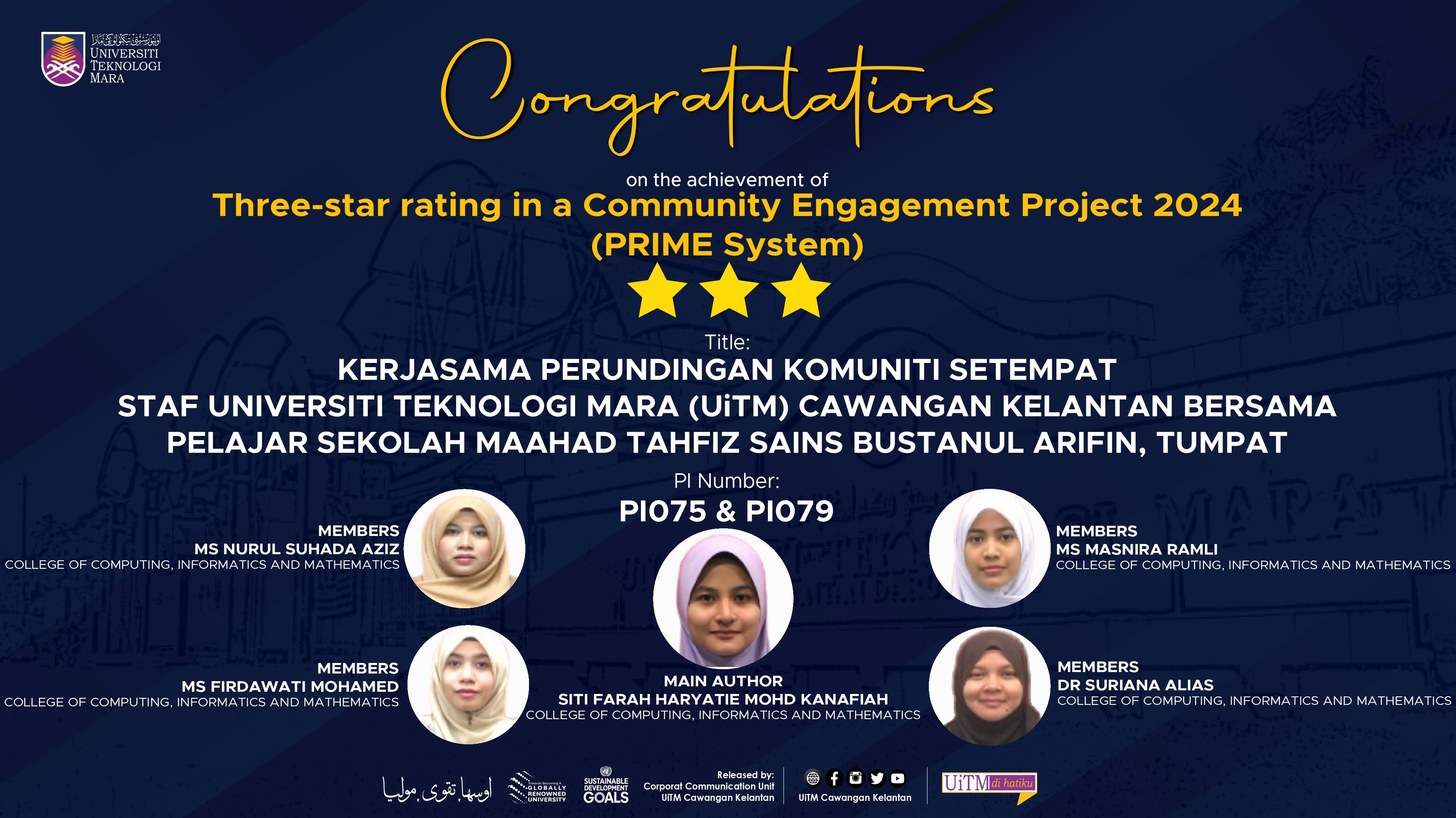 Congratulations!!! Achievement of Three-Star Rating in a Community Engagement Project 2024 (PRIME System)