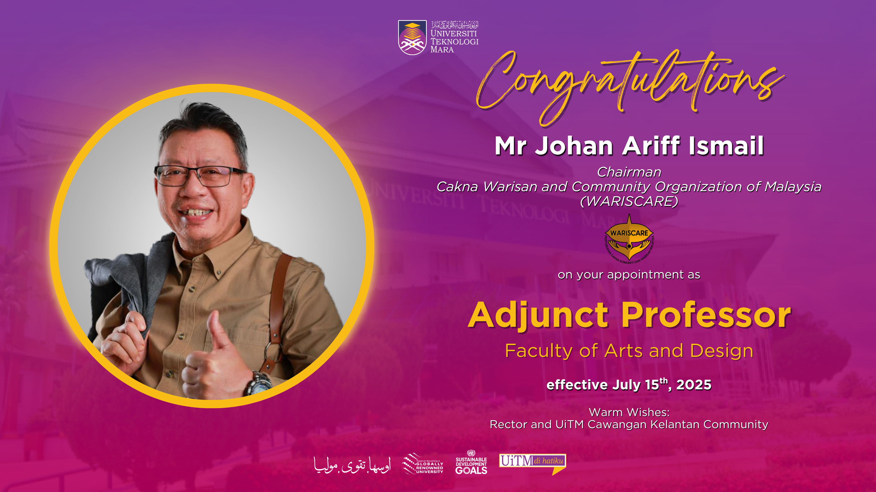 Congratulations!!! Mr Johan Ariff Ismail, Adjunct Professor